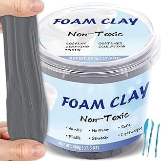 Modeling Foam Clay, 500g(17.6oz) Soft Air Dry Clay for Adults Lightweight DIY Creative Art Supplies with Sculpting Tools,Suitable for Cosplay/Crafts/Design/Shaping-Grey
