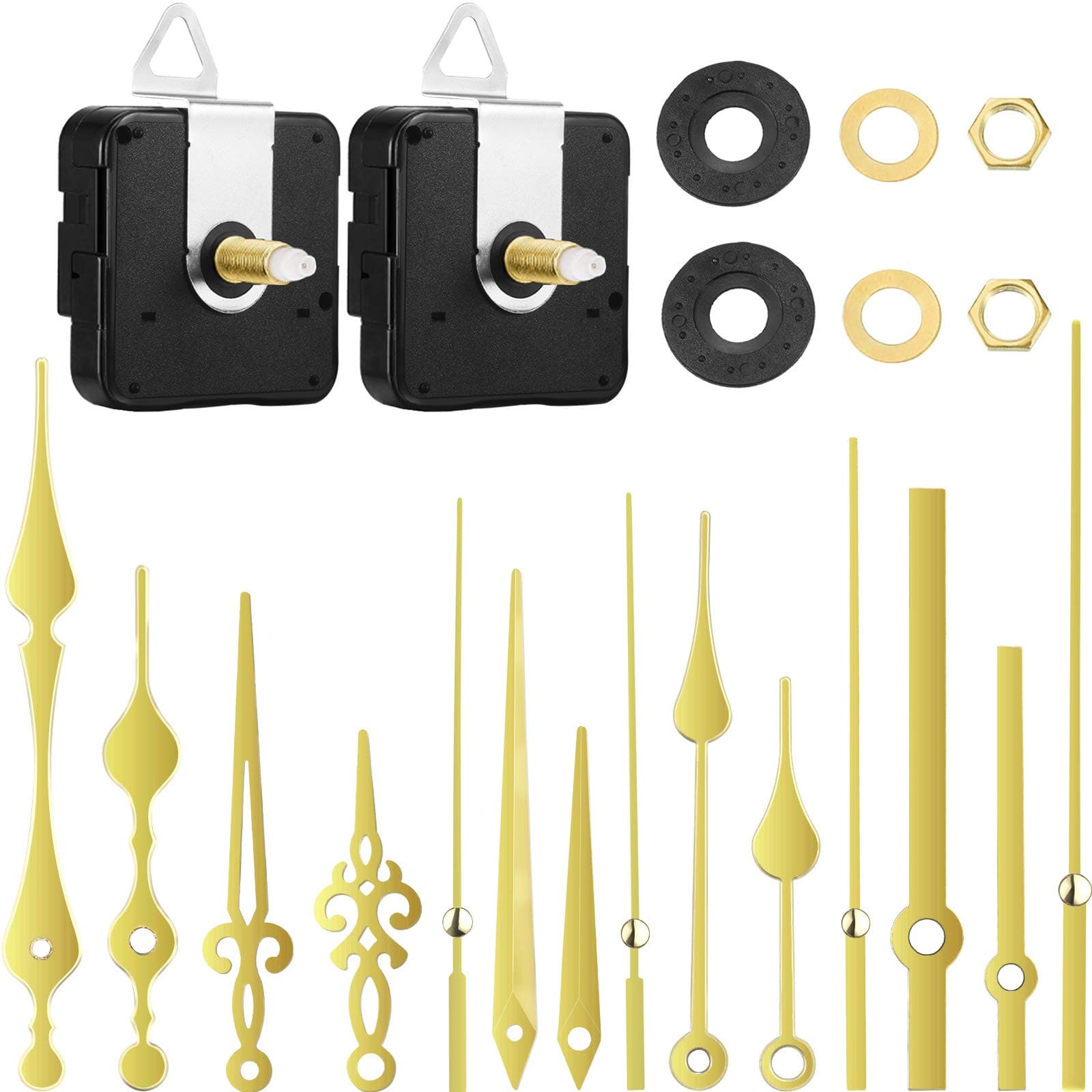 Mudder 2 Pieces High Torque Long Shaft Clock Movement Mechanism with 5 Different Pairs of Hands Clock Repair Parts Replacement