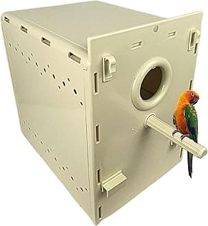 Plastic Bird House for Parrots – Durable Parakeet Nesting Box with Rear Cover...
