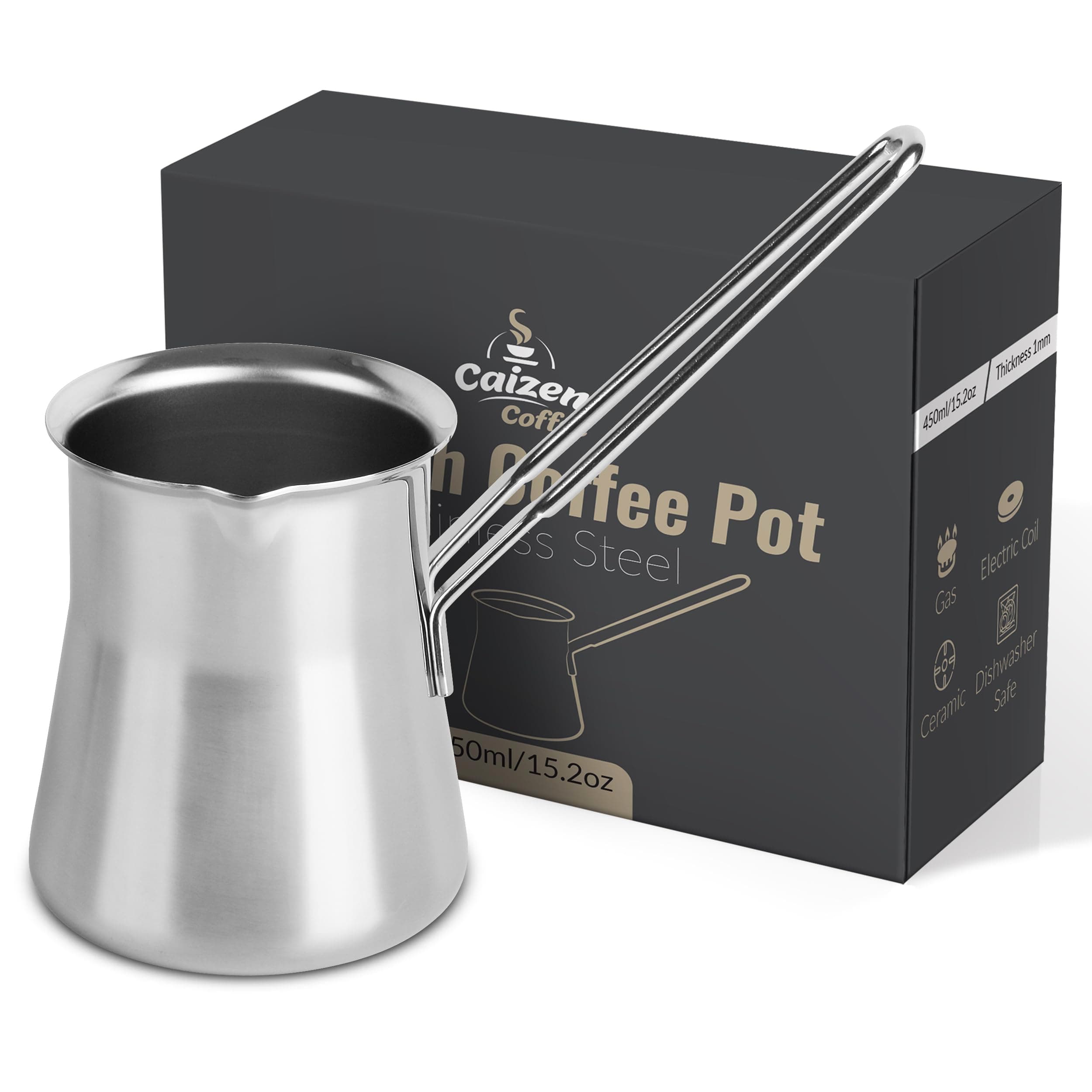 Quality Turkish Coffee Pot - Turkish Coffee Maker, Chai Pot, Arabic Coffee Pot, Briki Greek Coffee Pot, Greek Briki, Cezve, Ibrik (15oz)