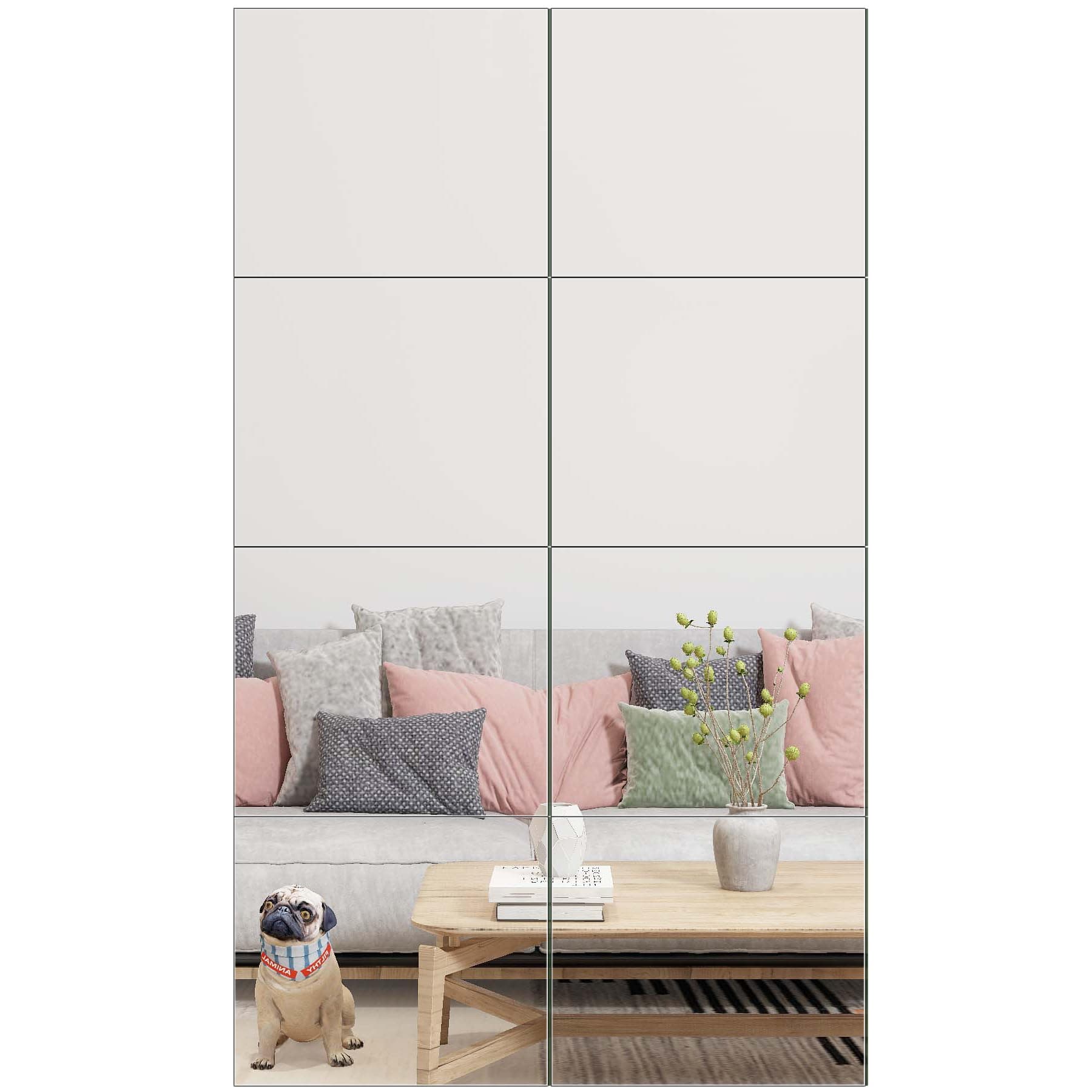 Ruomeng Full Length Wall Mirror Tiles - 12" x 10" x 8Pcs Frameless Full Body Mirror Tiles Wall Mounted Mirror for Home Gym Vanity Bedroom, Living Room