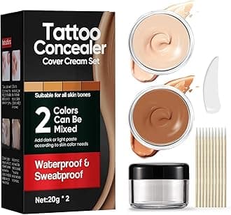 Tattoo Cover Up Makeup Waterproof, Tattoo Cover Up Makeup Concealer, Suitable for Tattoos, Scars, Spots & Vitiligo, Invisible & Natural, Skin-Friendly, 2 Colors