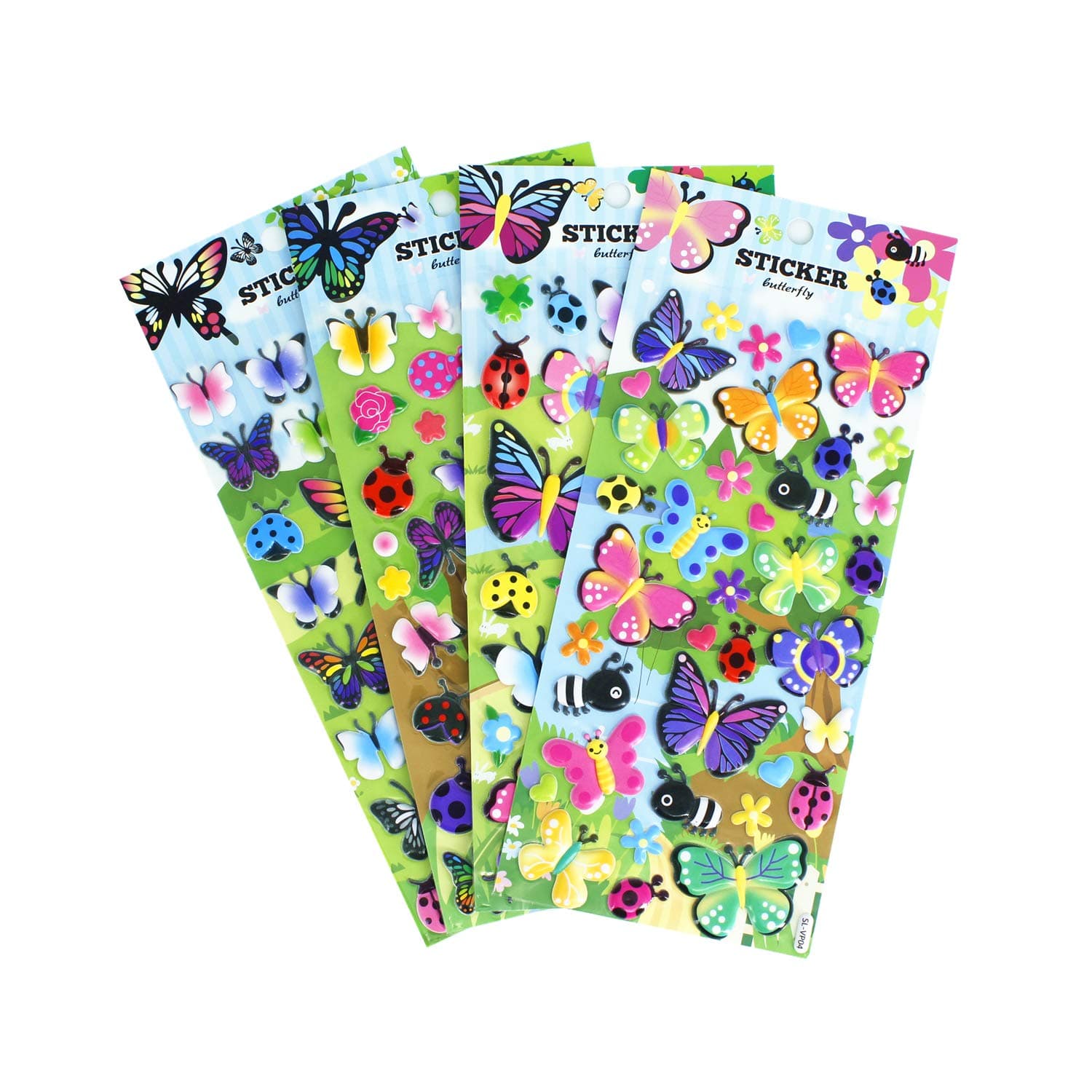 Butterfly Stickers 4 Sheets with Multi Color Butterflies Ladybug Beetle Bee and Flower Decals Stickers for Kids Scarpbooking Crafts - 120 Stickers