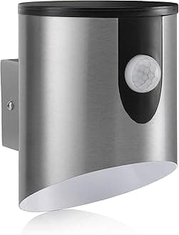 Auraglow Stainless Steel Outdoor Battery Powered Wireless LED PIR Motion Sensor Security Wall Light IP44, Cool White Cylinder Sconce for Porch, Garage, Drive and Garden