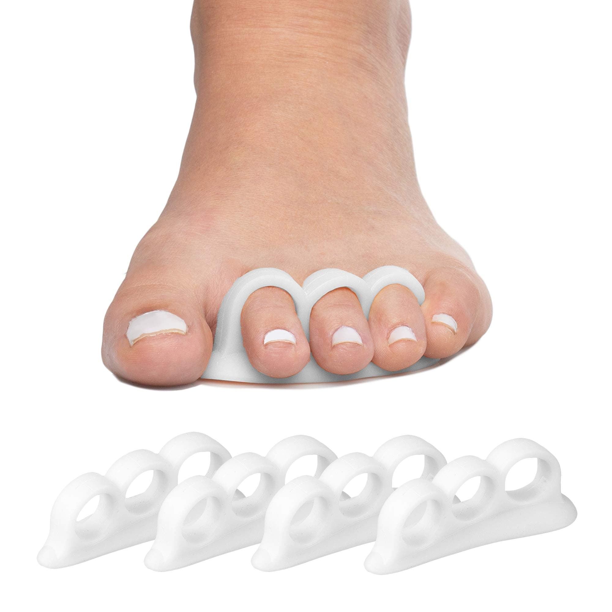 Hammer Toe Straightener and Corrector 4 Pack Soft Gel Crests Splints | Reduce Foot Pain, Prevent Overlap | Flexible Footcare Treatment | Stain, Odor Resistant (White)