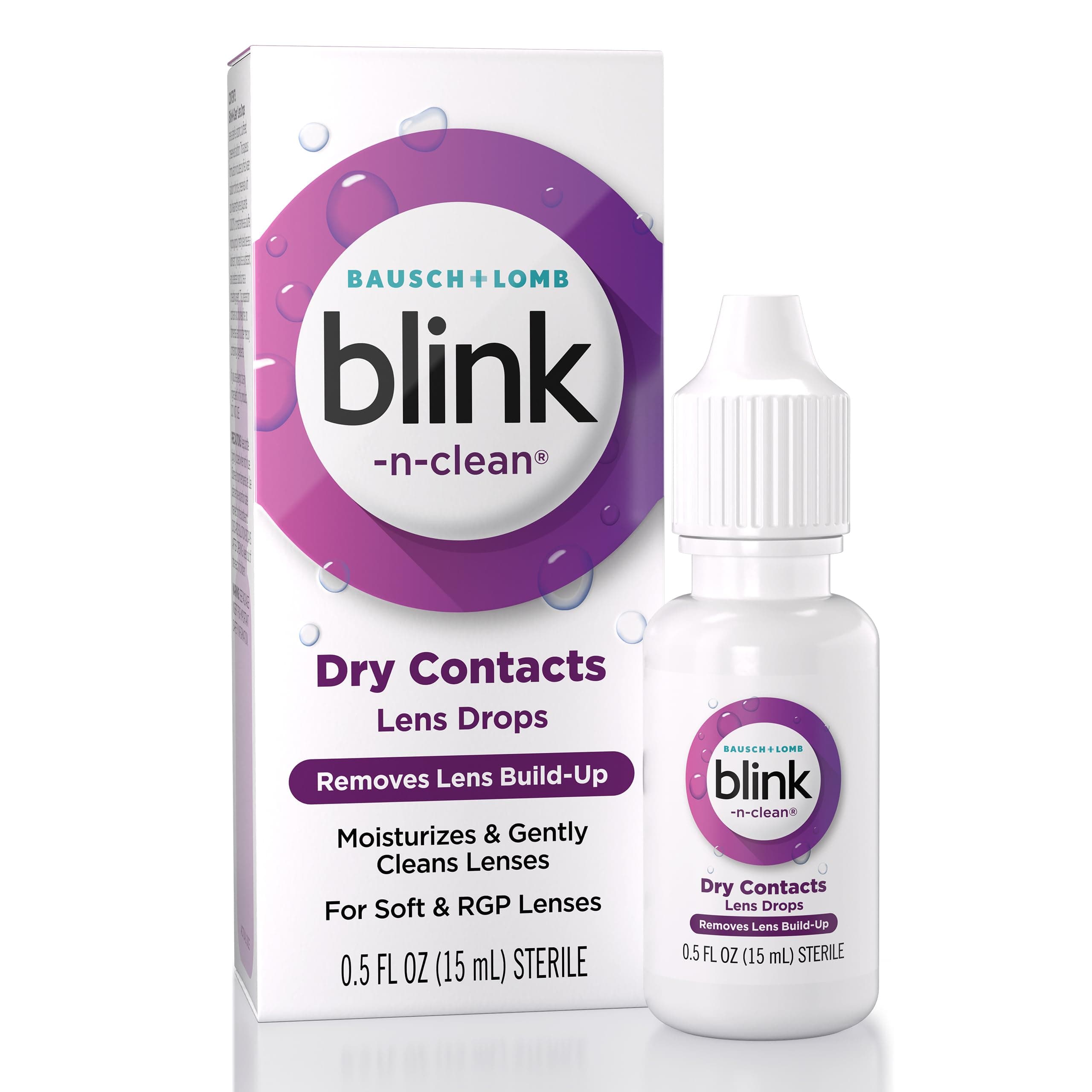 Blink-N-Clean Contact Lens Drop, Rewetting Drops for Soft & RGP Contact Lenses, Instantly Moisturizes, Removes Lens Build-Up, Cleans Lenses and Hydrates Eyes During Wear, 0.5 Fl Oz