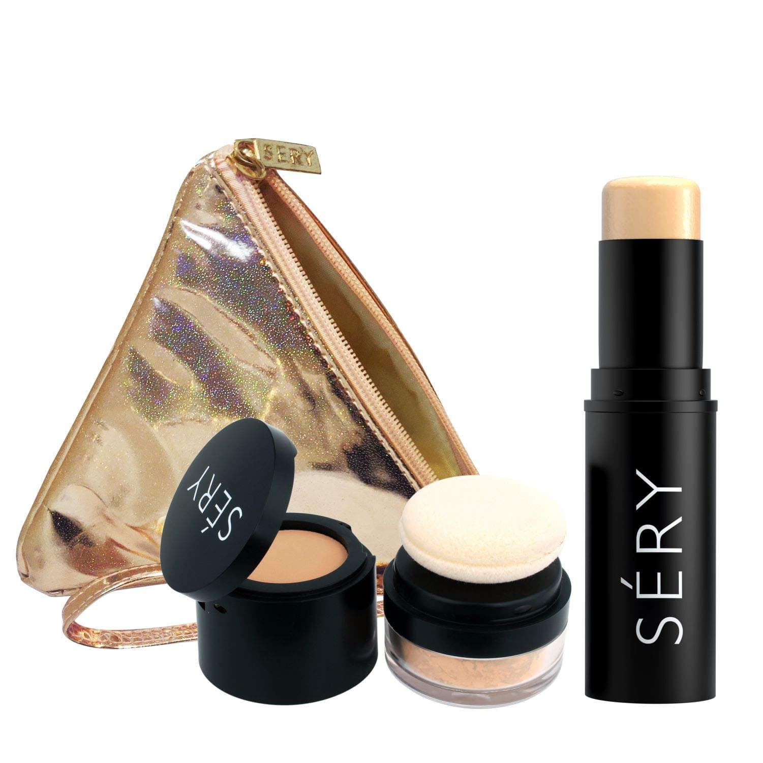 SERY Fix N Click Foundation Stick F1 Ivory +Fix N Click HD Compact & Finishing Powder HDp1 Ivory with Makeup Pouch, 3.0 Pieces