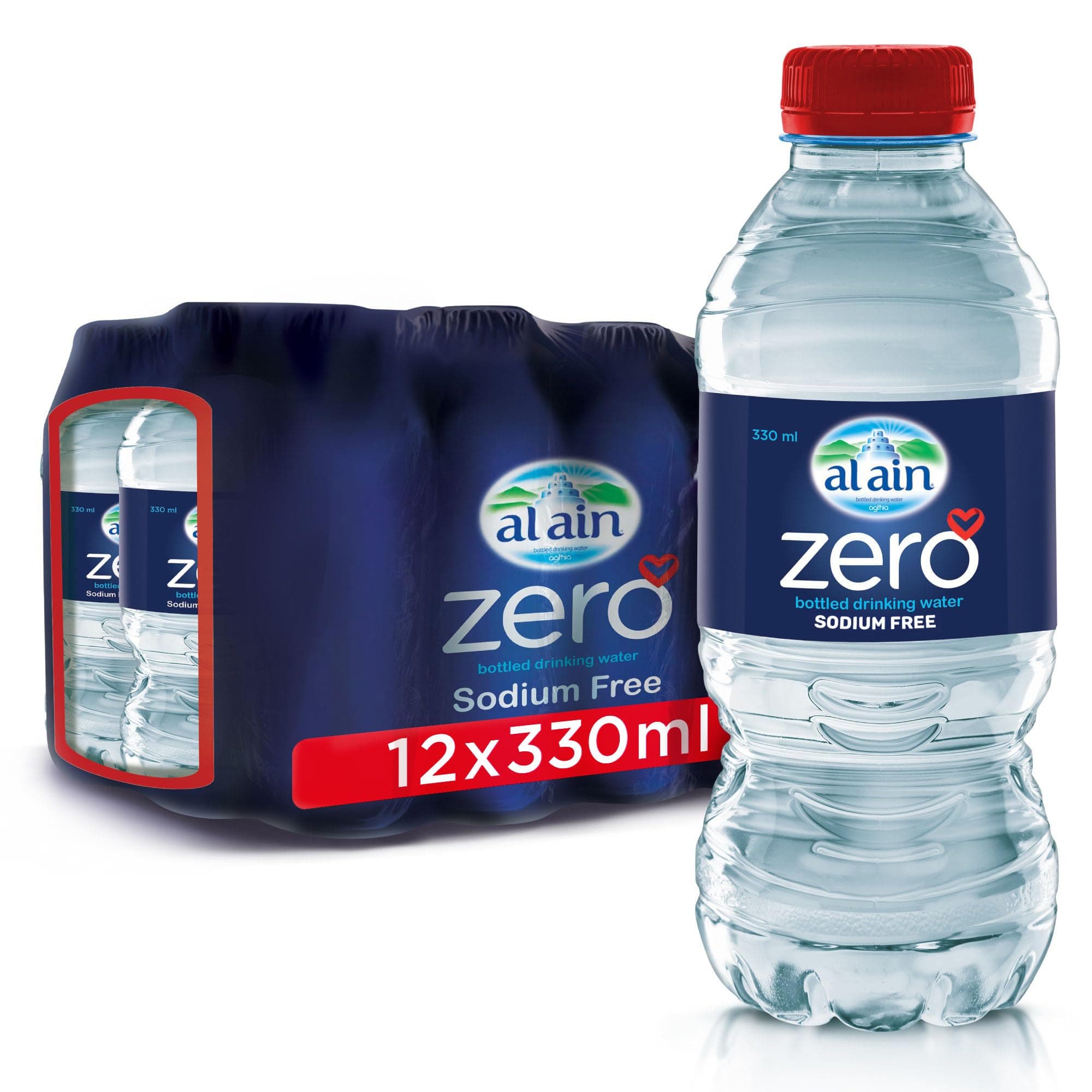 Zero, 330ml Water, Pack of 12, Zero Sodium Water, Pure Refreshing Al Ain Water, pH Neutral Bottled Water