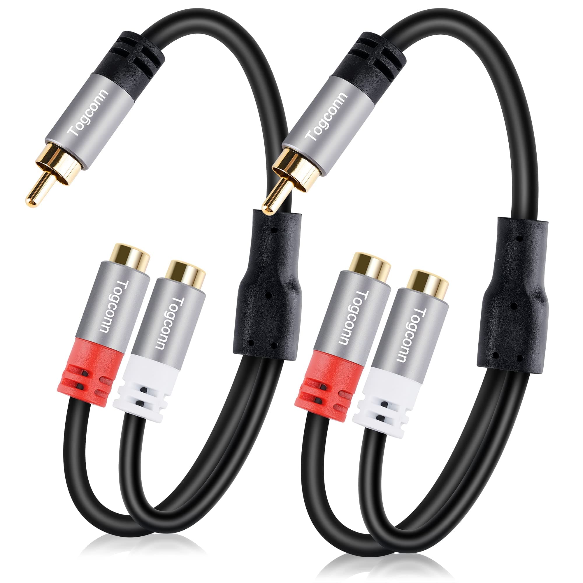 RCA Y-Adapter Splitter cable 2Pack,1 RCA Male to 2 RCA Female Stereo Audio Video Subwoofer Car Audio Cable Y Splitter Adapter Extension Cord for Home Theater, Hi-Fi System, Amplifier, Speaker-0.6 Feet