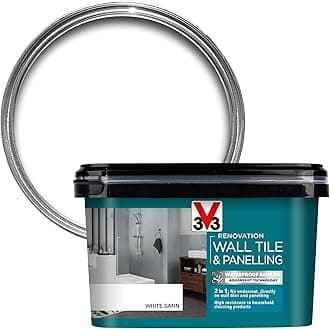 V33 Renovation Wall Tile & Panelling Paint - No Undercoat Needed - For High Moisture Surfaces - Resistant To Temperature Variations - White Satin 2 Litres