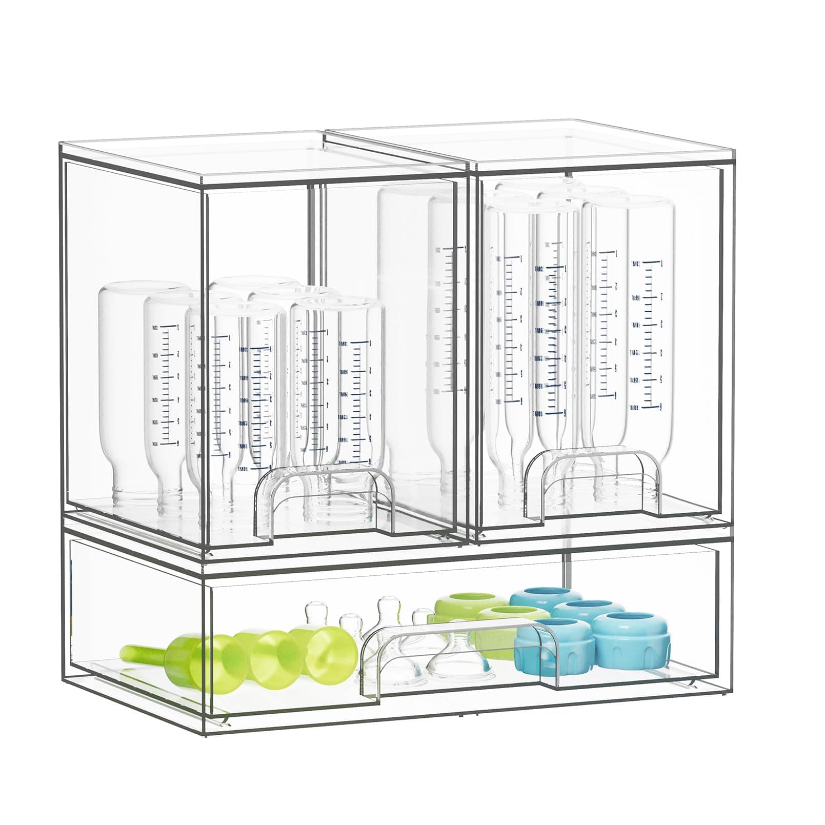 SpaceAid Bottle Storage Organizer Baby - Acrylic Bottles Station Organizer Container, Stackable Clear Drawers for Countertop, Vanity, Bathroom, Cabinet, Pantry Organization, 3 Pack, 2M1L, 10.9" H