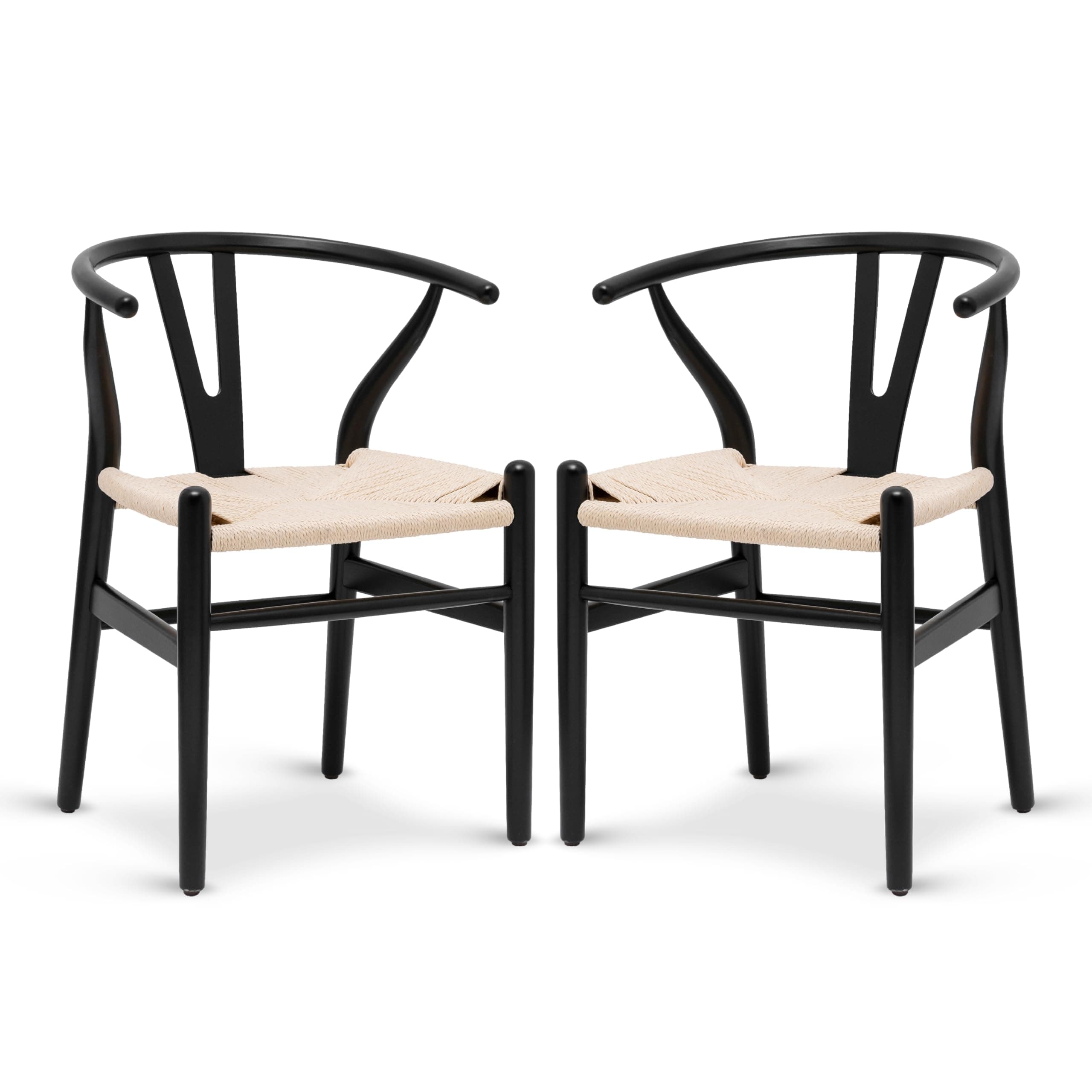 Poly & BARK Weave Dining Chairs – Mid-Century Modern Wishbone Dining Chairs with Arms, Solid Wood Frame, Indoor Use – Black – Set of 2 - Ideal for Dining Room, Kitchen or Stylish Accent Setting