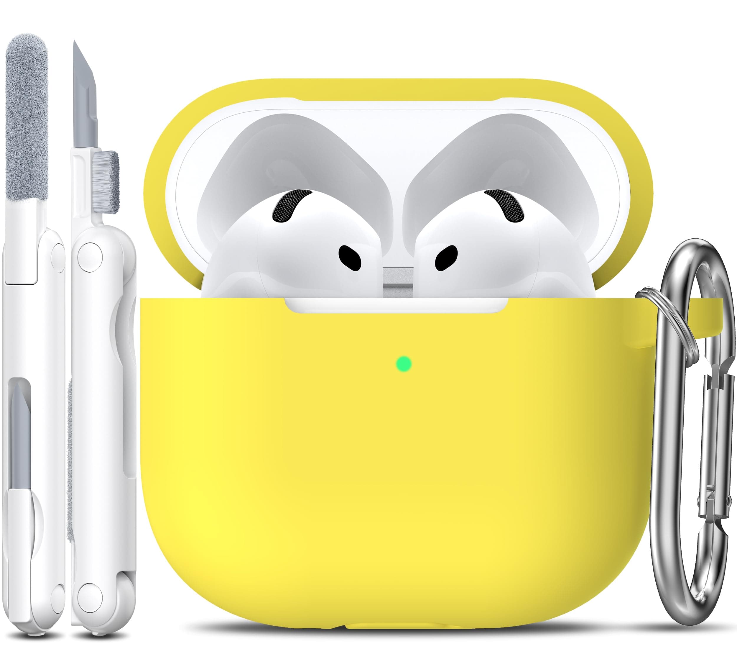 R-fun for AirPods 4 Case with Cleaner Kit,Full Protective Soft Skin Silicone Cover with Keychain for AirPods 4 Gen Case for Men Women,Compatible with Apple AirPods 4th Genaration Case 2024,Yellow