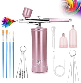 Airbrush Kit Air Brush Kit With Air Compressor Nail Charms Wireless Air Brush for Barber, Nail Art,Makeup, Model Painting (Pink)