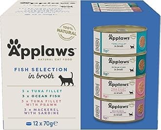 - Natural Wet Cat Food, Multipack Fish Selection in Broth 70 g Tin (Pack of 12)