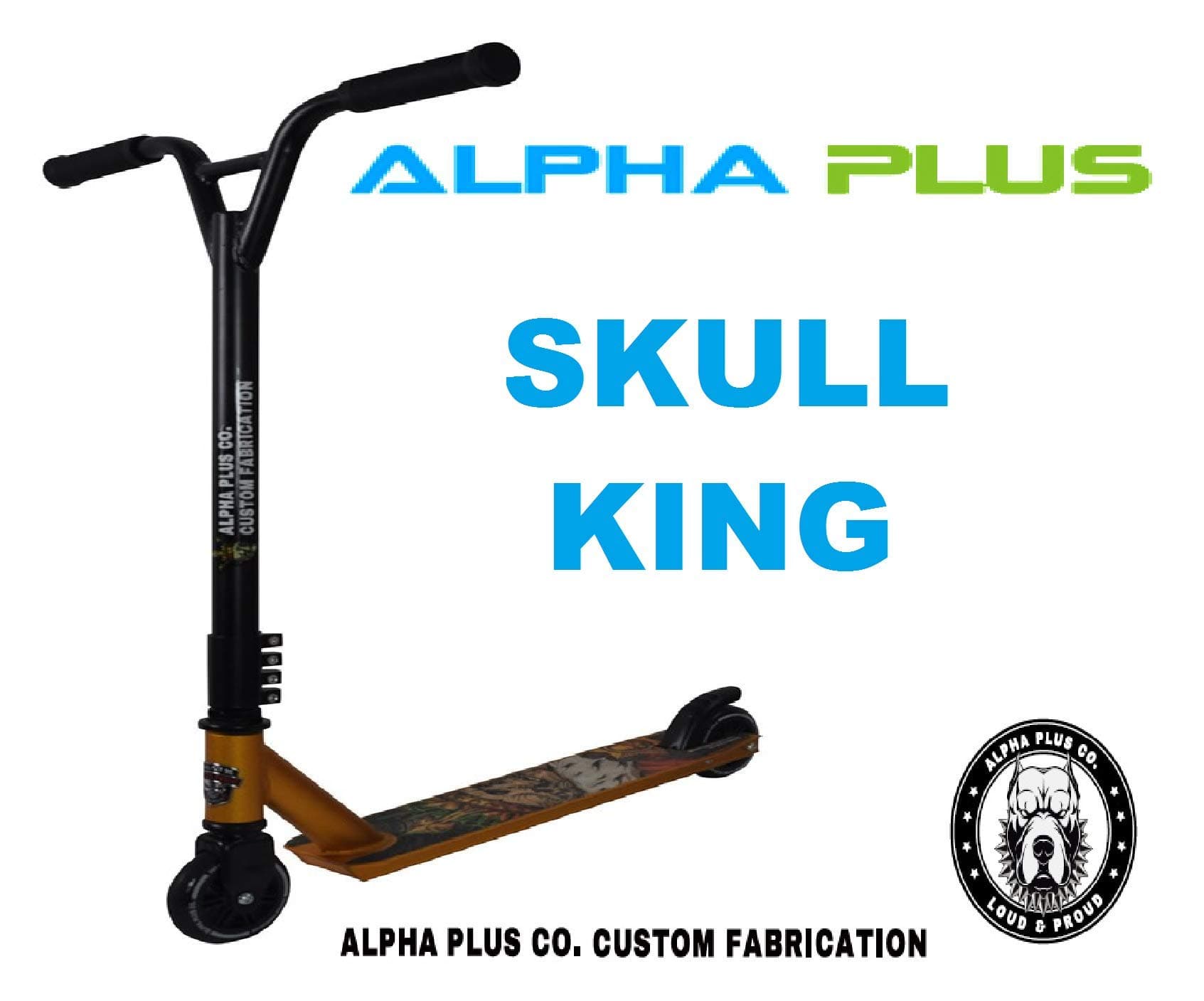 Alpha PlusStunt Scooter Skull King - Gold And Black - With ABEC-9 Bearings