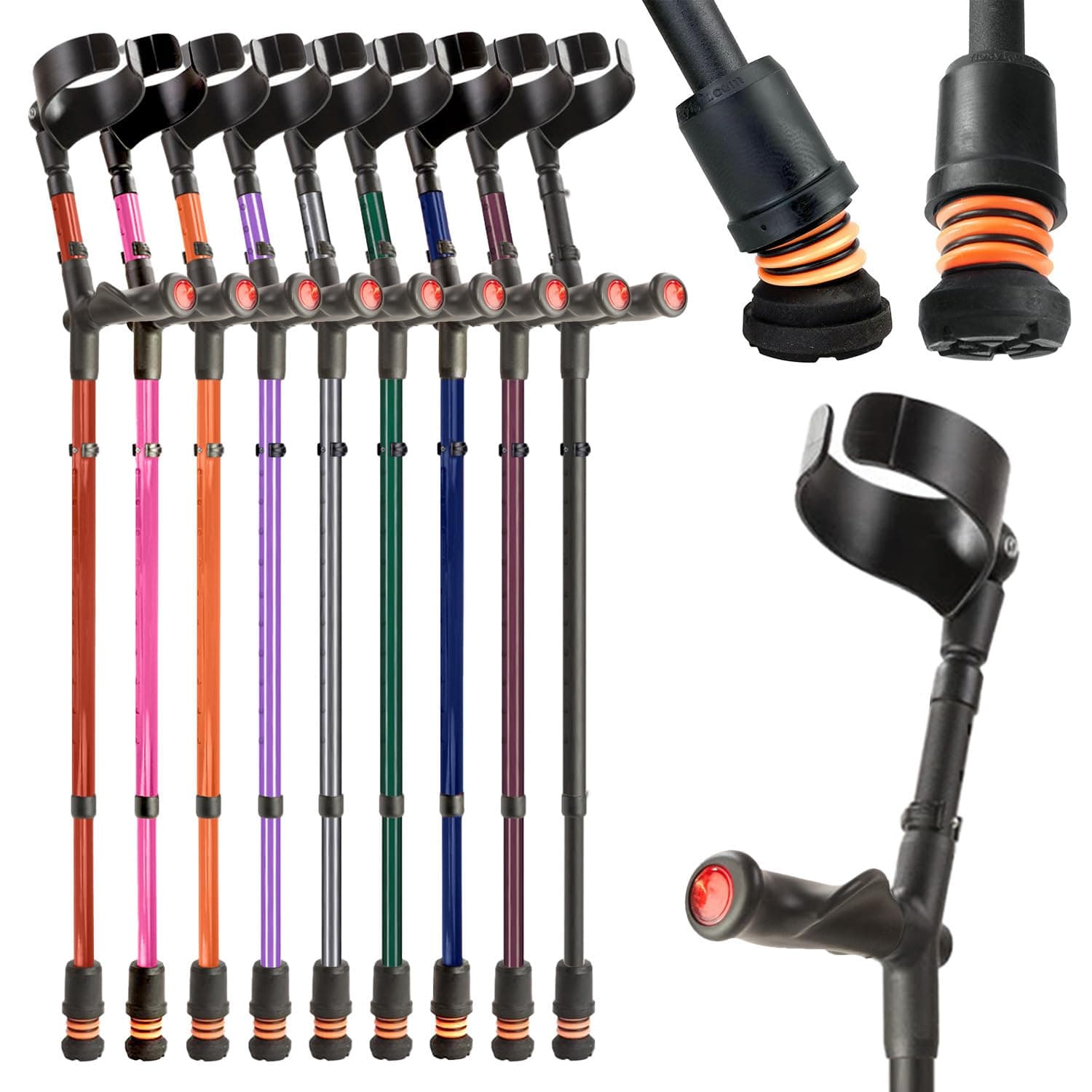 Flexyfoot Shock Absorbing Comfy Grip Double Adjustable Crutch - Improves Safety, Improves Grip, Reduces Shocks & Jarring – Right Handed - Black