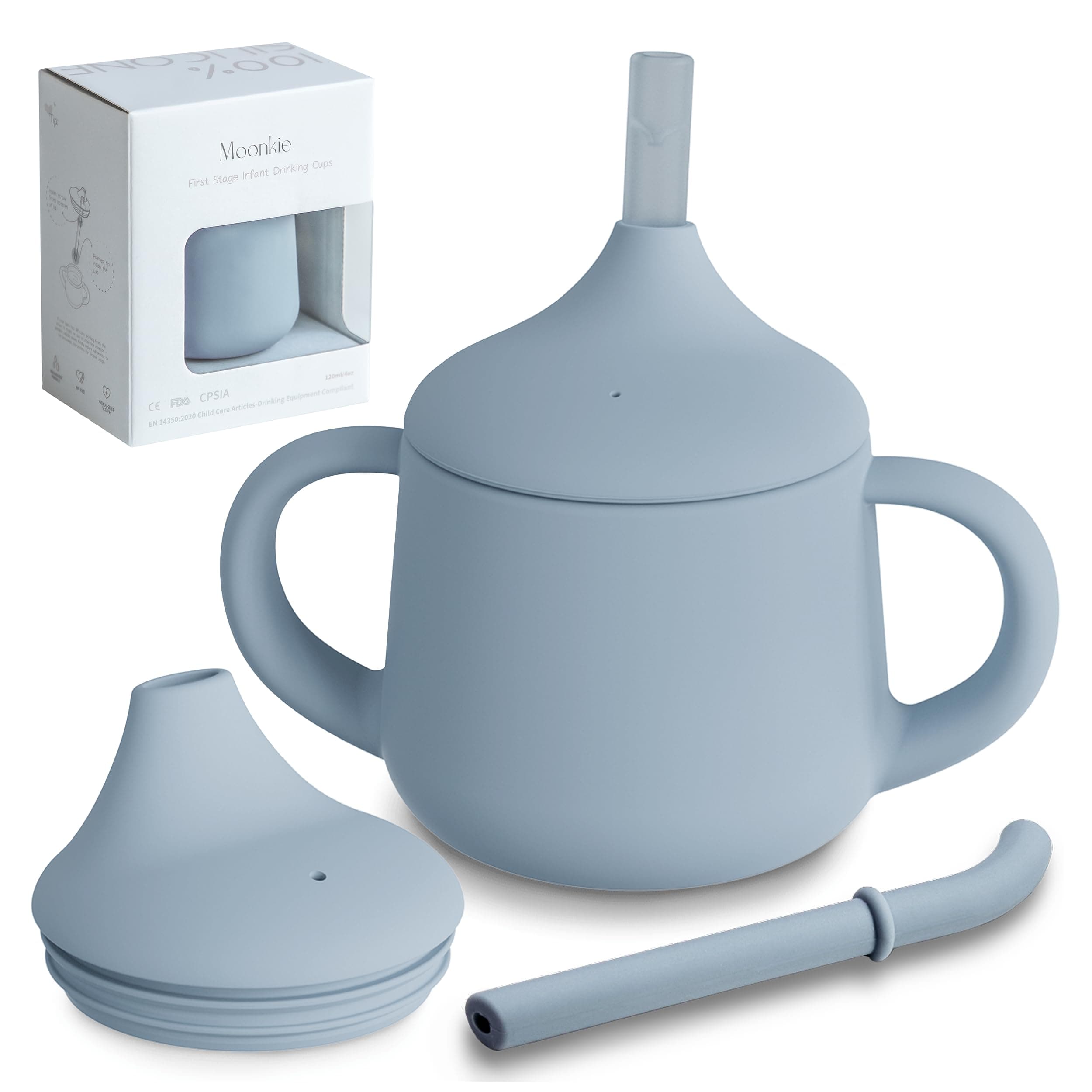 Silicone Baby Sippy Cups | 3 Stages Training Cup Straw Cup for Infants Toddlers and Kid | 4 oz 1Pack