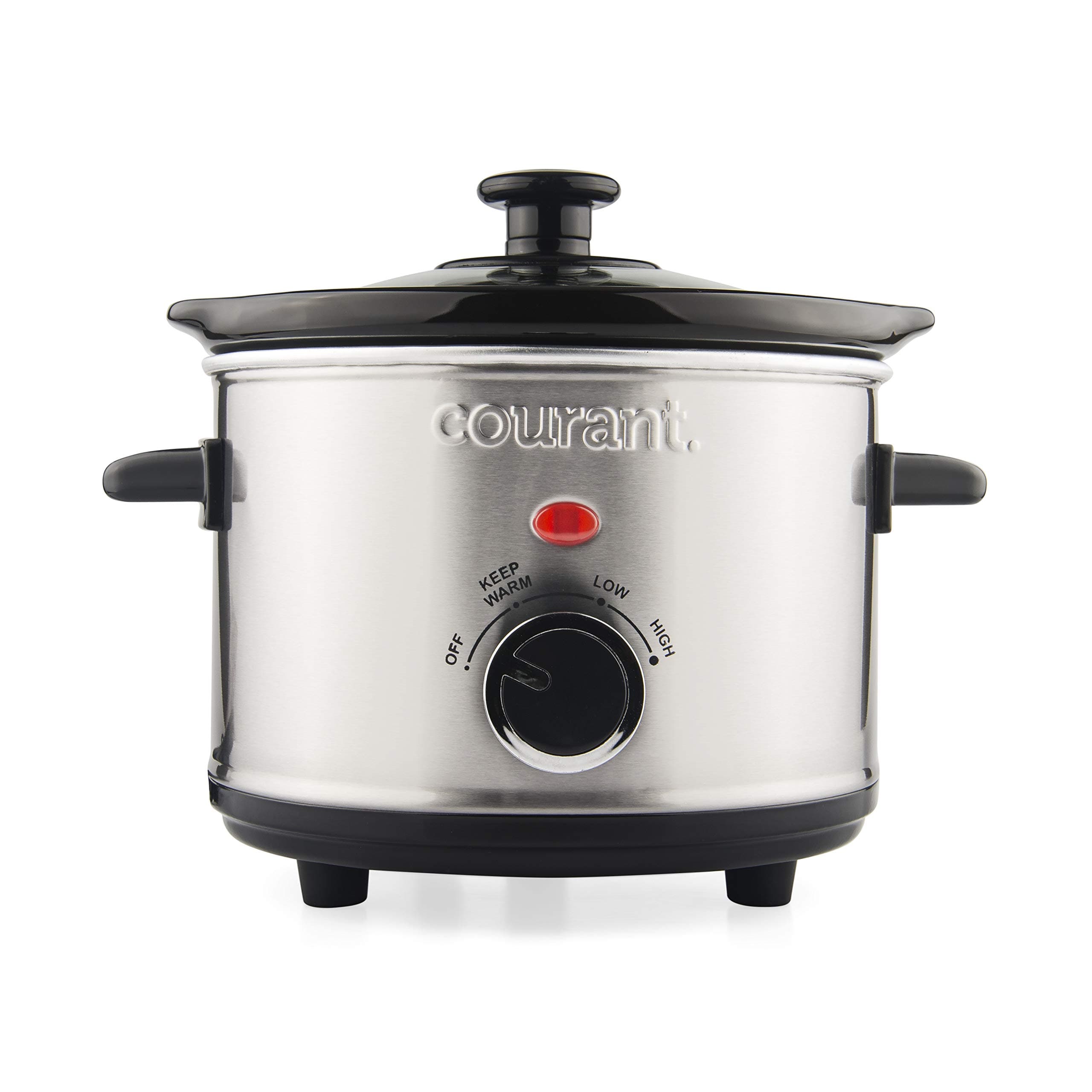 Courant Small Slow Cooker 1.6 QT, 3 Heat Settings, Removable Ceramic Pot" Easy Clean, Dishwasher Safe, Mini Slow Cooker, Stainless Steel