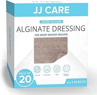 JJ CARE Silver Calcium Alginate Wound Dressing (Pack of 20) 4x5, Silver Alginate Wound Dressing Individually Packed, Highly Absorbent Non-Adherent Bandages for Wound Care