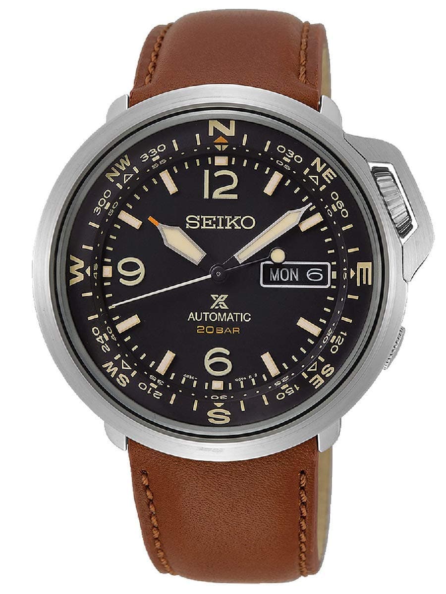 Seiko Prospex Automatic 20 Bar Land Series Compass Brown Leather Sport Watch SRPD31K1, Brown, Braun