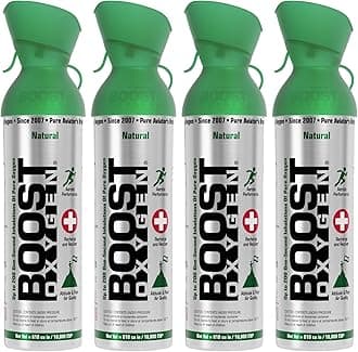 Boost Oxygen Large Natural 10 Liter Canister | Respiratory Support for Aerobic Recovery, Altitude, Performance and Health (4 Pack)