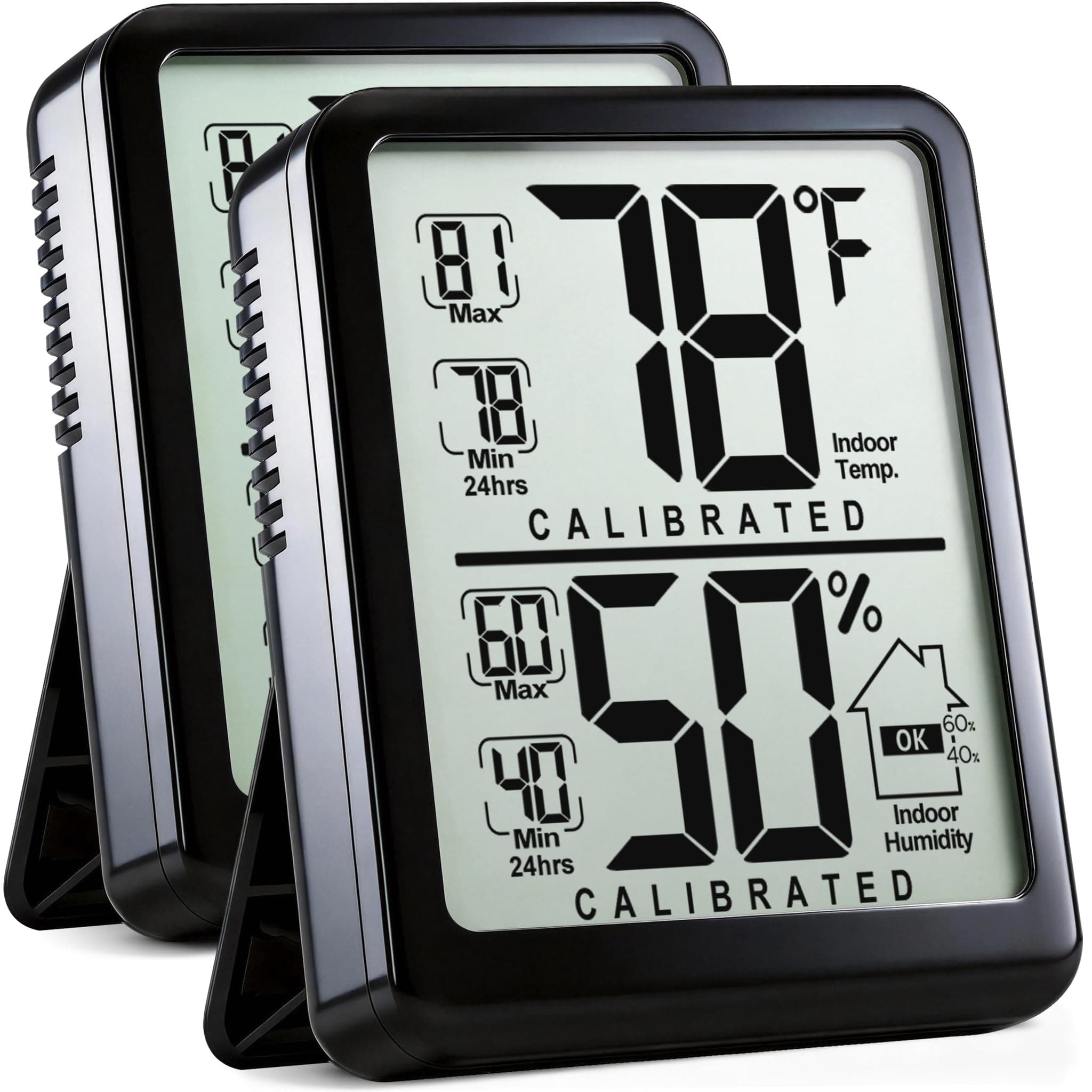 Antonki 2-Pack Room Thermometer, Digital Small Hygrometer Indoor Thermometer Humidity Gauge, Temperature Humidity Meter with Max/Min Record Monitor Sensor for Home, Plants - Battery Included