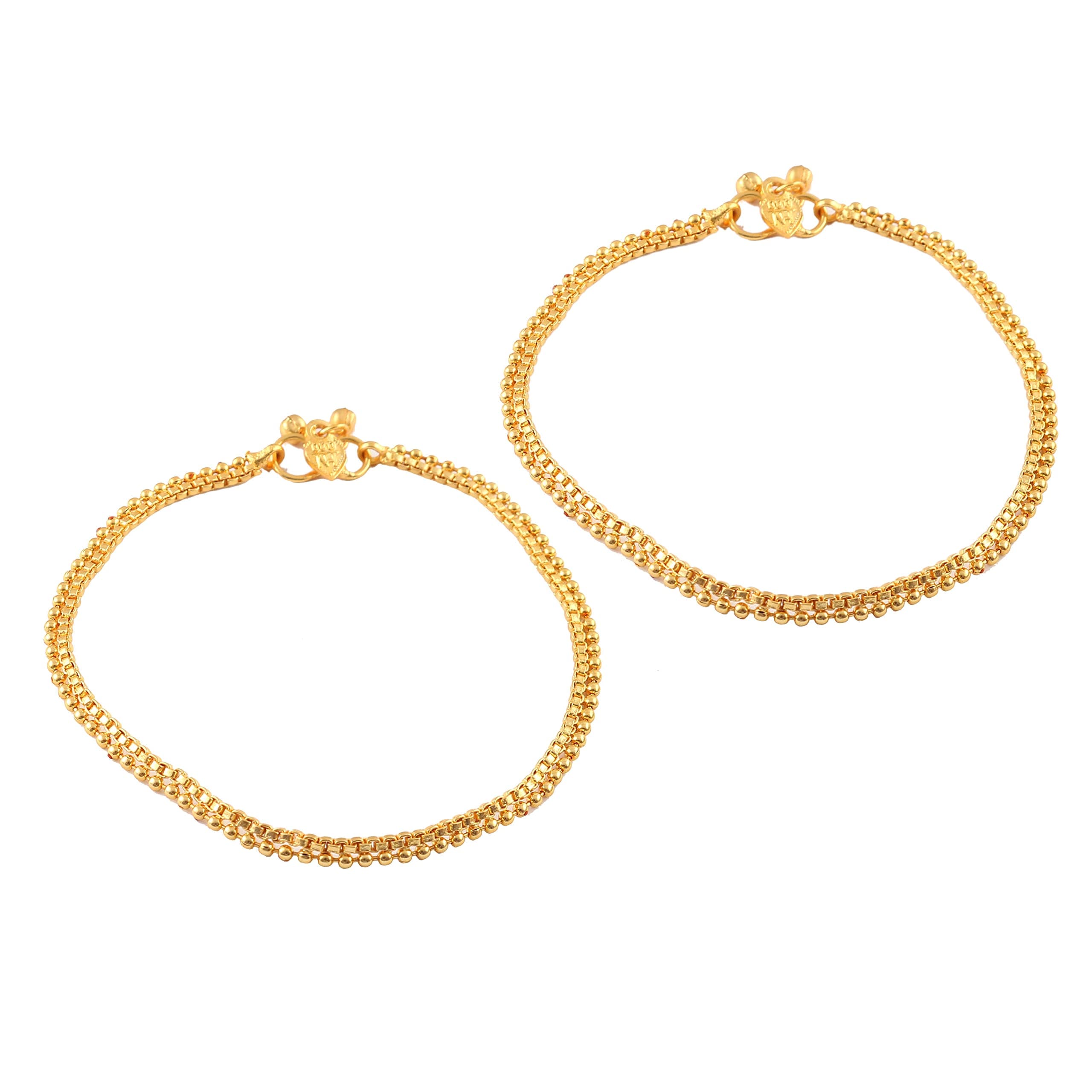 Anklet Payal Indian Traditional CZ Ad Plain Simple Handmade Natural Gold Plated Jewelry