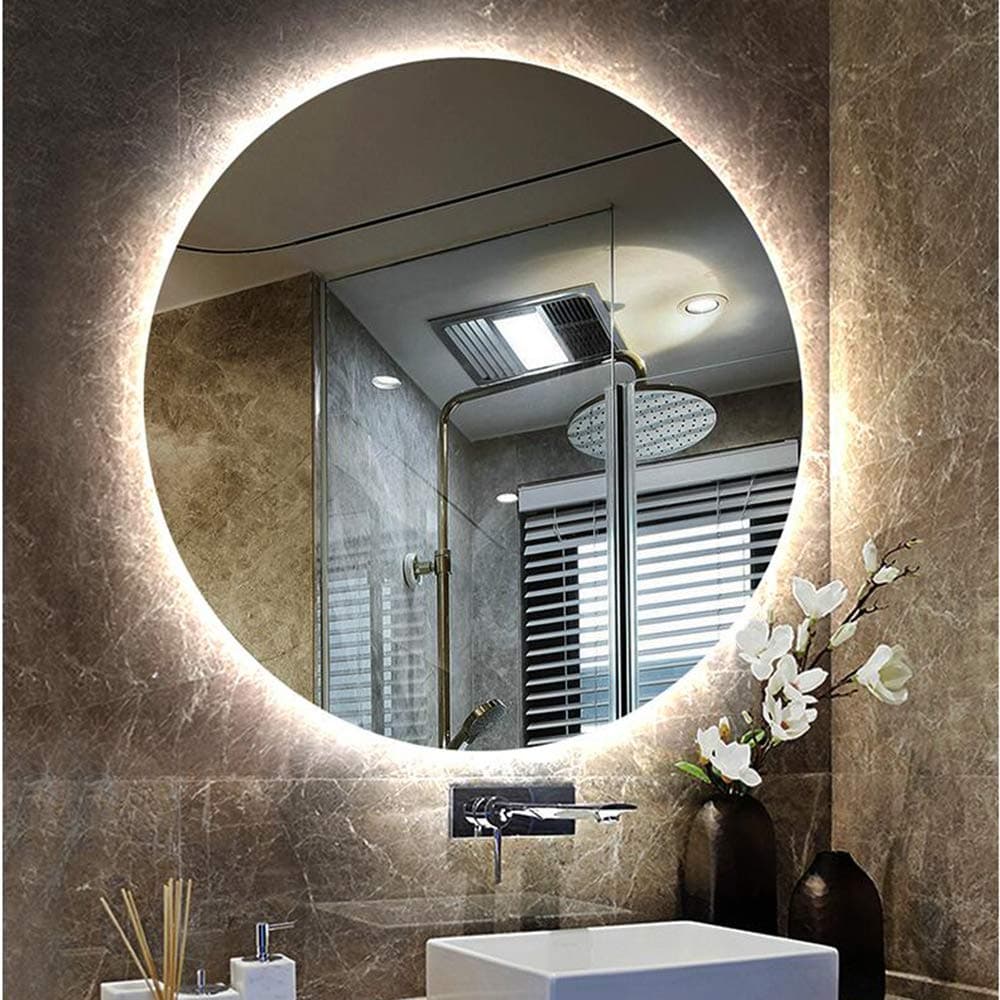 Bathroom mirror Modern ultra-thin LED, frameless round LED mirror, backlit bathroom lighting mirror, wall-mounted LED vanity mirror, smart explosion-proof mirror, waterproof