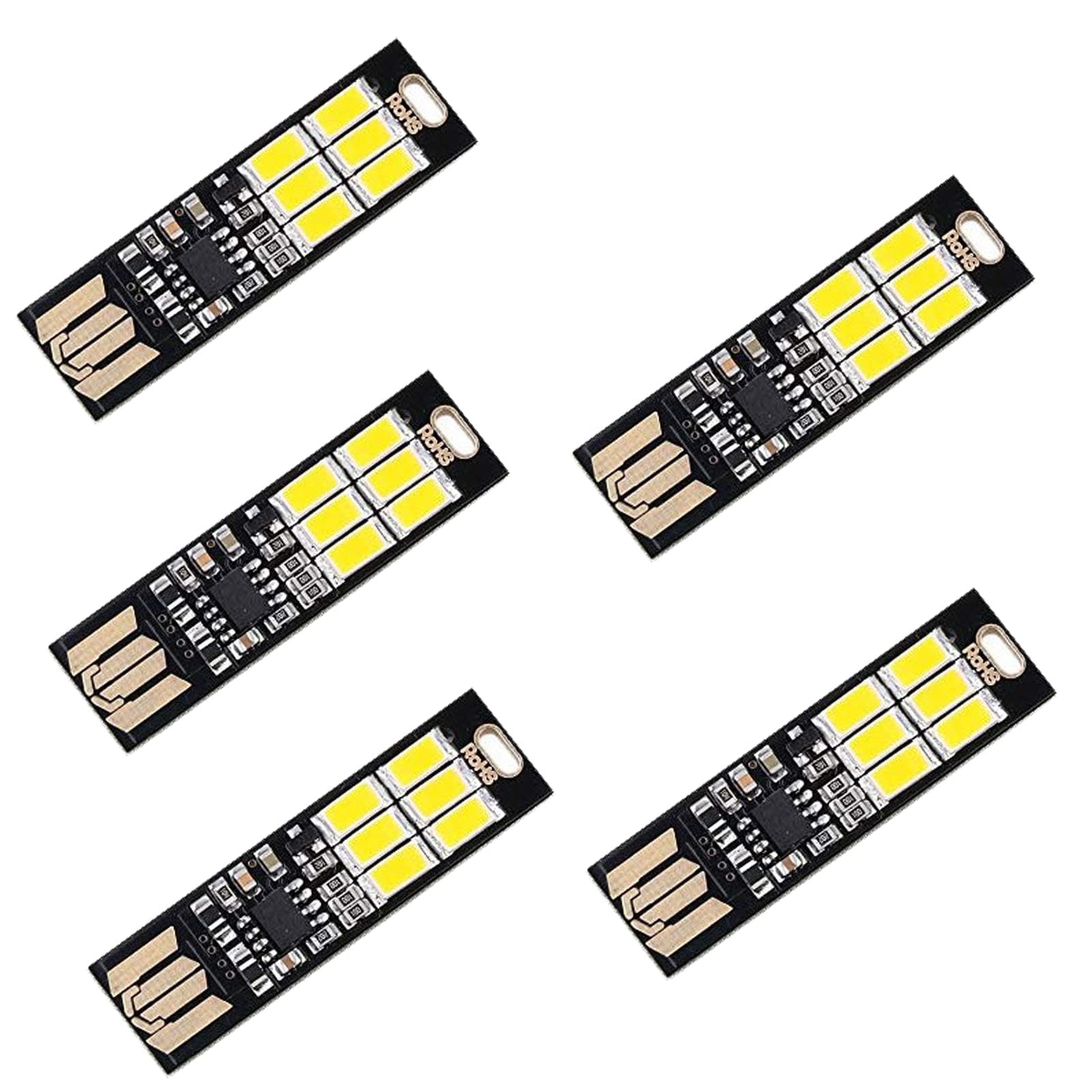 Yizhet 5x Portable USB Nightlight Mini Pocket Card Lamp 6 LED Nightlight Keychain USB Power Light 1W 5V Touch Dimmer (Cold White)