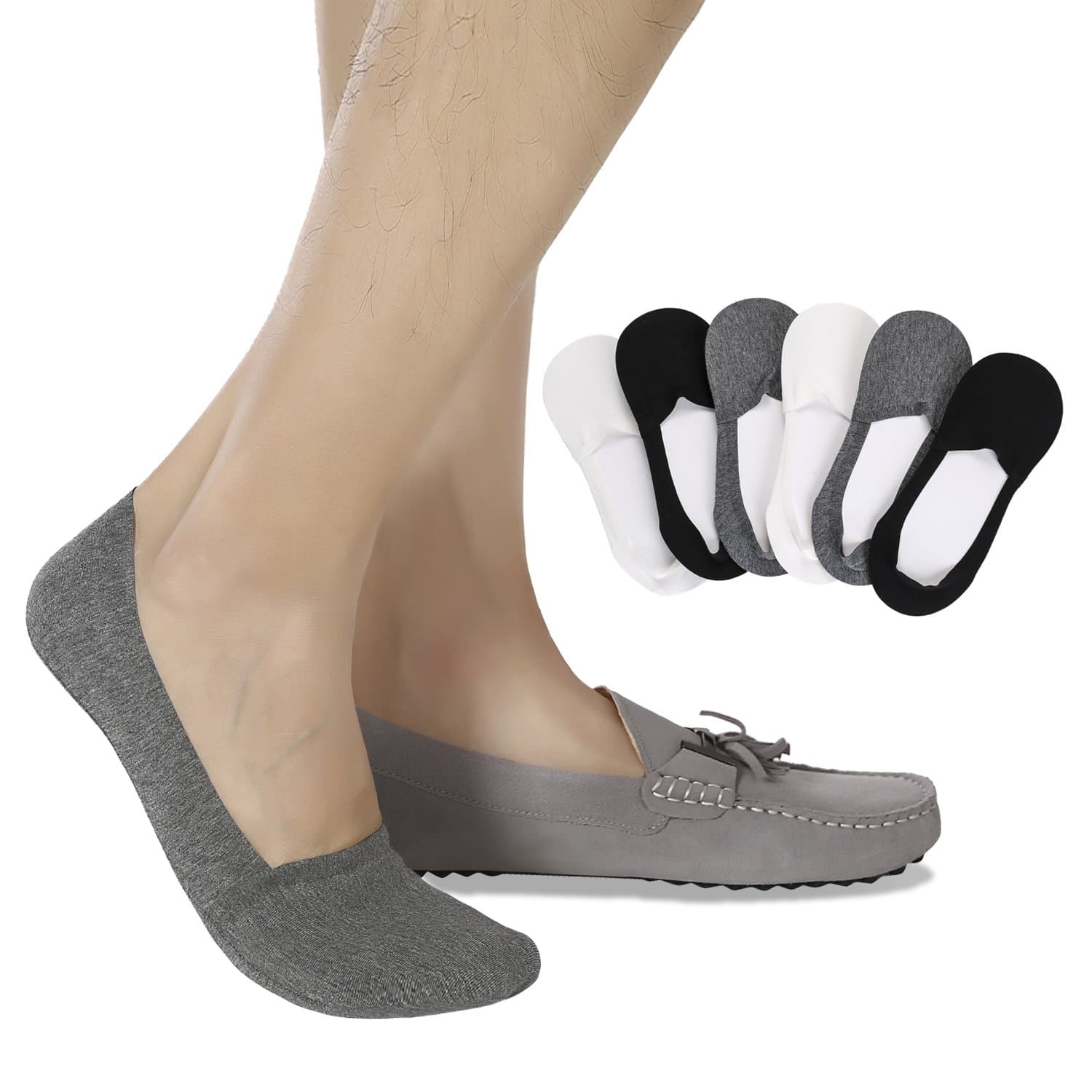 Thin No Show Socks Non-Slip Grips Casual Low Cut Boat Sock 6 Pack