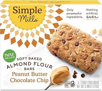 Simple Mills Almond Flour Snack Bars, Peanut Butter Chocolate Chip - Gluten Free, Made with Organic Coconut Oil, Breakfast Bars, Healthy Snacks, 6 Ounce (Pack of 1)