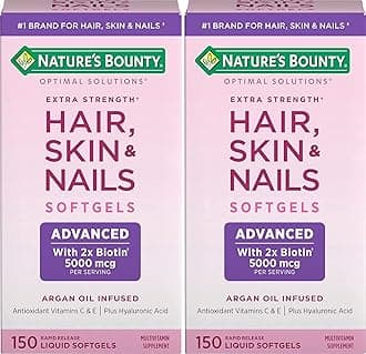 Nature's Bounty Hair, Skin & Nails Rapid Release Softgels, Argan-Infused Vitamin Supplement with Biotin and Hyaluronic Acid, Supports Hair, Skin, and Nail Health for Women, 150 Count (Pack of 2)