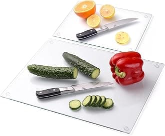 Phore Tempered Glass Cutting Board for Kitchen, Dishwasher Safe, Clear Cutting Board for Countertop, Scratch Resistant, Heat Resistant, Shatter Resistant, 16"x12" & 12"x8" 2pcs Clear