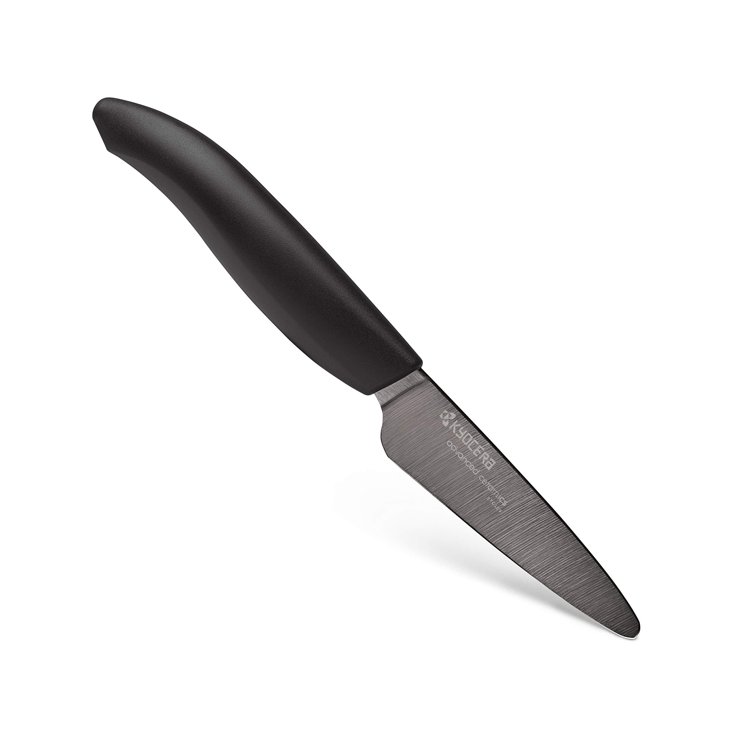 Kyocera Kuroba Ceramic Paring Knife 7.5cm. Blade made from Zirconia material. Ultra lightweight. Ergonomic Handle. Holds sharp knife edge 10x longer than steel blades. Resistant to Acid.
