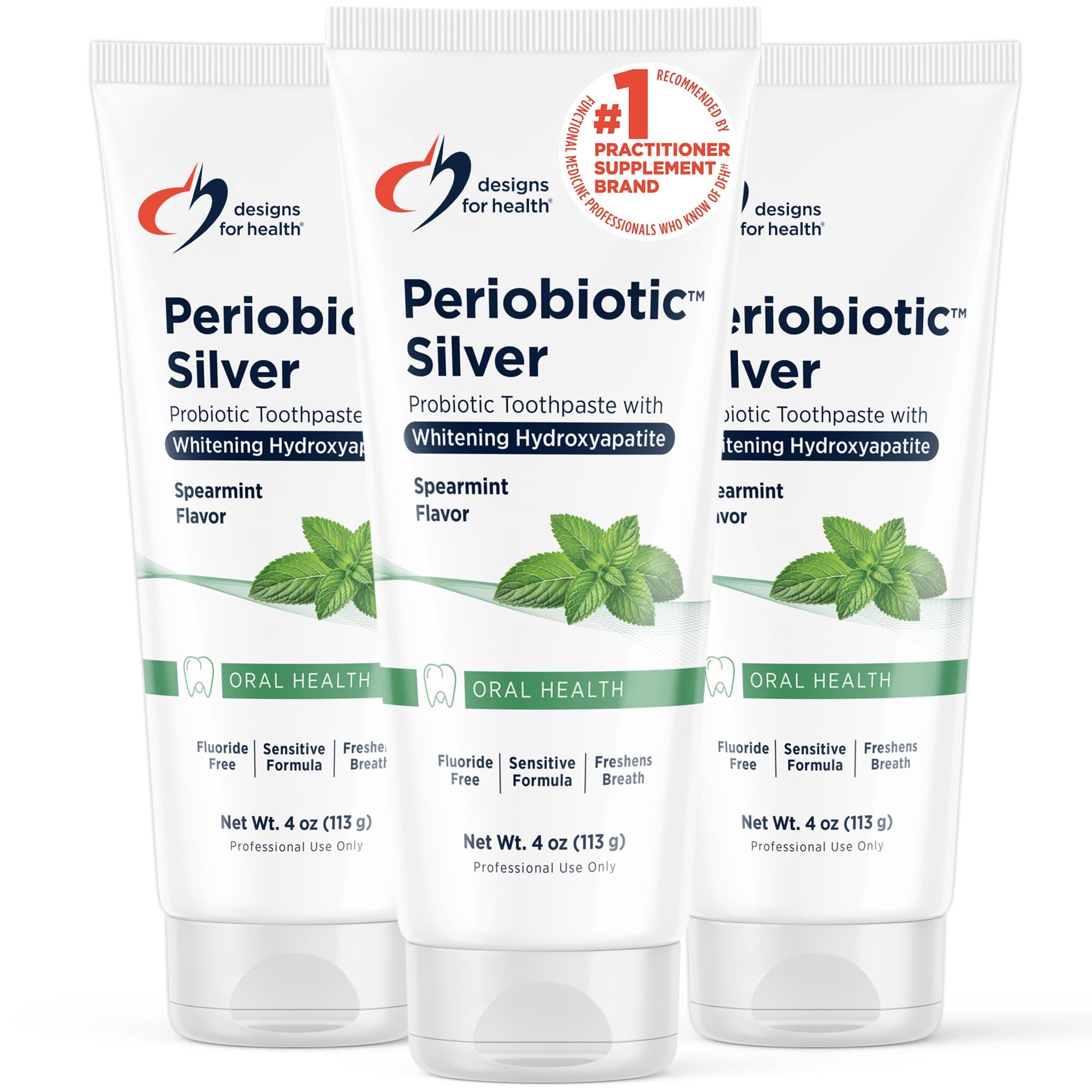 PerioBiotic Silver Hydroxyapatite Toothpaste - Fluoride Free Toothpaste with Oral Probiotics with Whitening Hydroxyapatite - Supports Gum Health & Remineralization (3 Pack, 4oz)