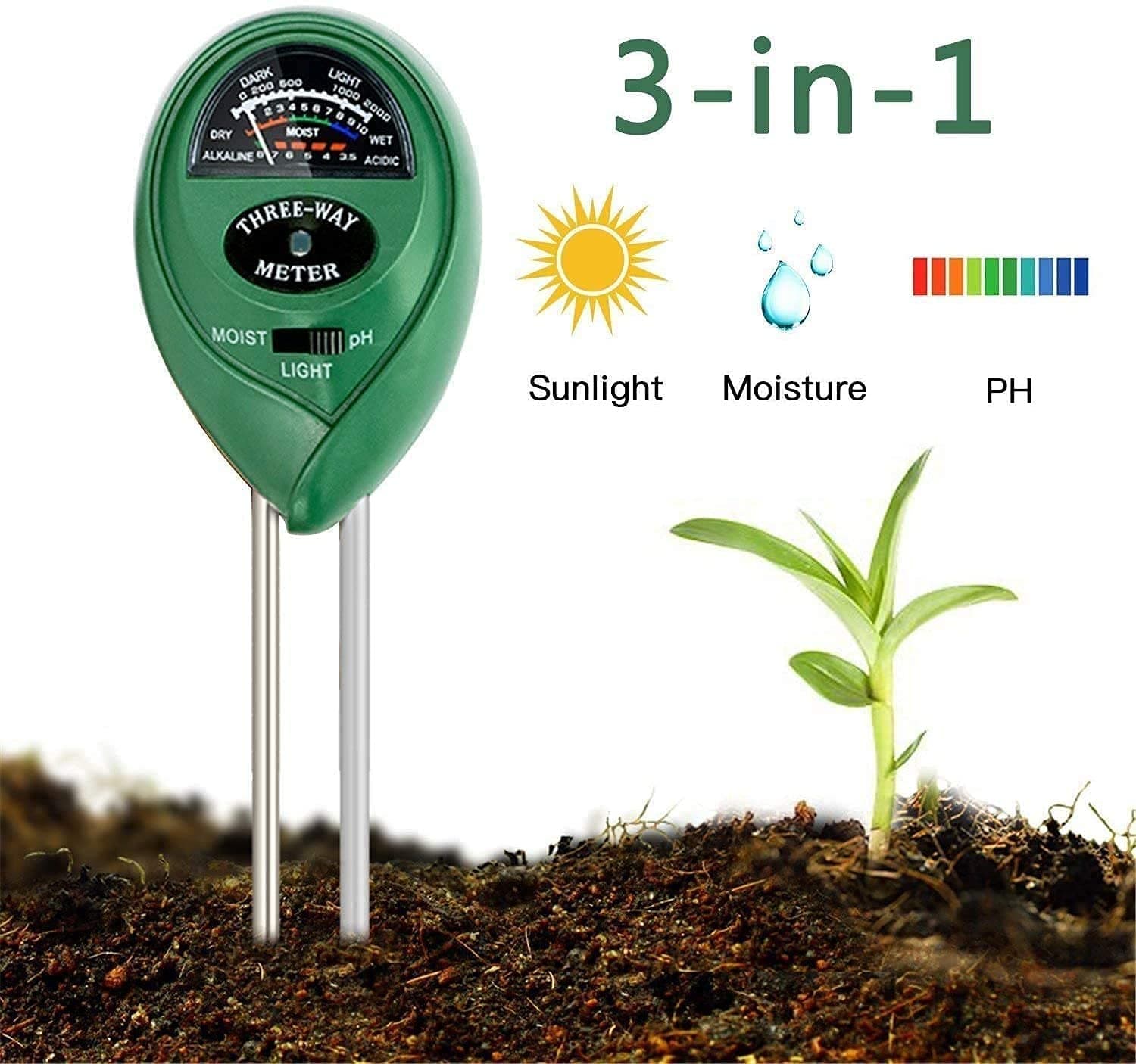 Enviroment Soil Meter, 3-in-1 Soil Test Kit Moisture Sensor Meter Light with Garden Indoor or Outdoor Various Plants Care-No Battery Needed