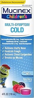 Children's Multi-Symptom Cold Medicine, Kids Cough Medicine, Mucinex Kids Medicine/Decongestant with Dextromethorphan HBr, Guaifenesin, Phenylephrine HCl, Very Berry Flavor Liquid, 4 Fl Oz