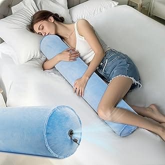 ONTYZZ Inflatable Long Body Pillow, Long Pillow for Bed, Oval Bolster Pillow for Good Sleeping and Back/Neck Support, 1pcs Blue