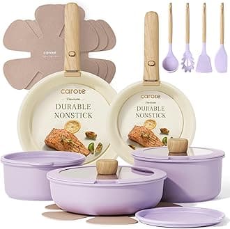 CAROTE 19pc Purple Non Stick Cookware Set, Space Saving Pots and Pans Set with Removable Handle, Oven/Fridge Safe, Induction RV Set