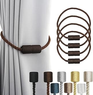 4 Pack Strong Magnetic Curtain Tiebacks Outdoor Elegant Decorative Tie Backs Modern Rope Tiebacks for Drapes Window Curtain Holdbacks for Draperies- Coffee