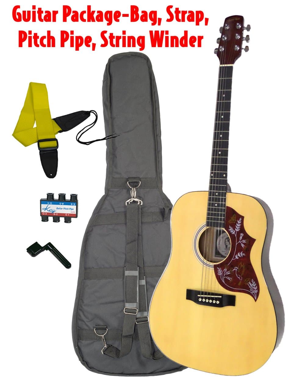 Santa Rosa 6 String K539H-B Dreadnought Limited Edition Hum-a-Bird Pickguard-Guitar Package, Right Handed