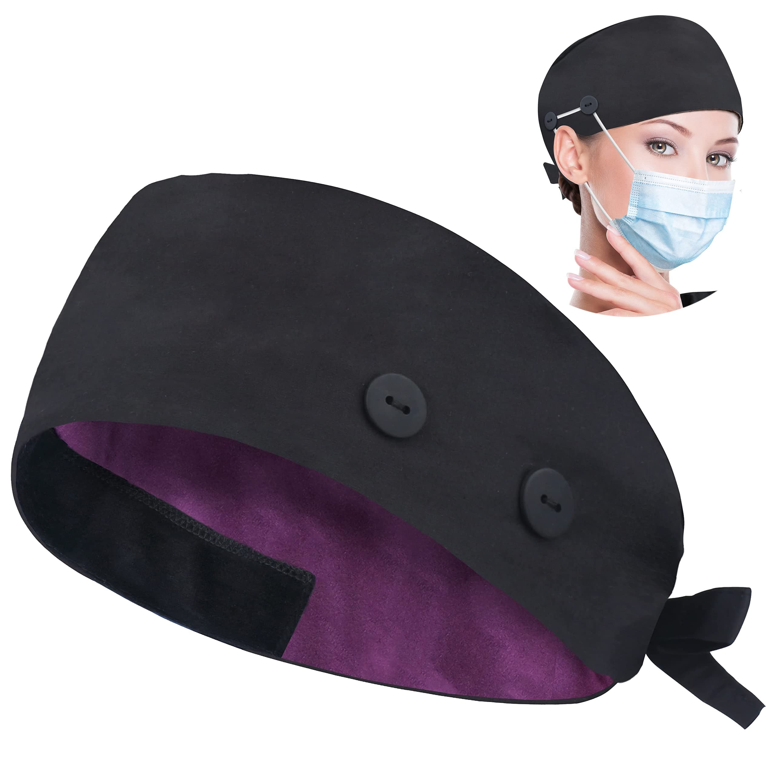 ABAMERICA Working Caps with Button and Sweatband, Adjustable Working Hats for Women Men, One Size(Tie Back or Toggle)