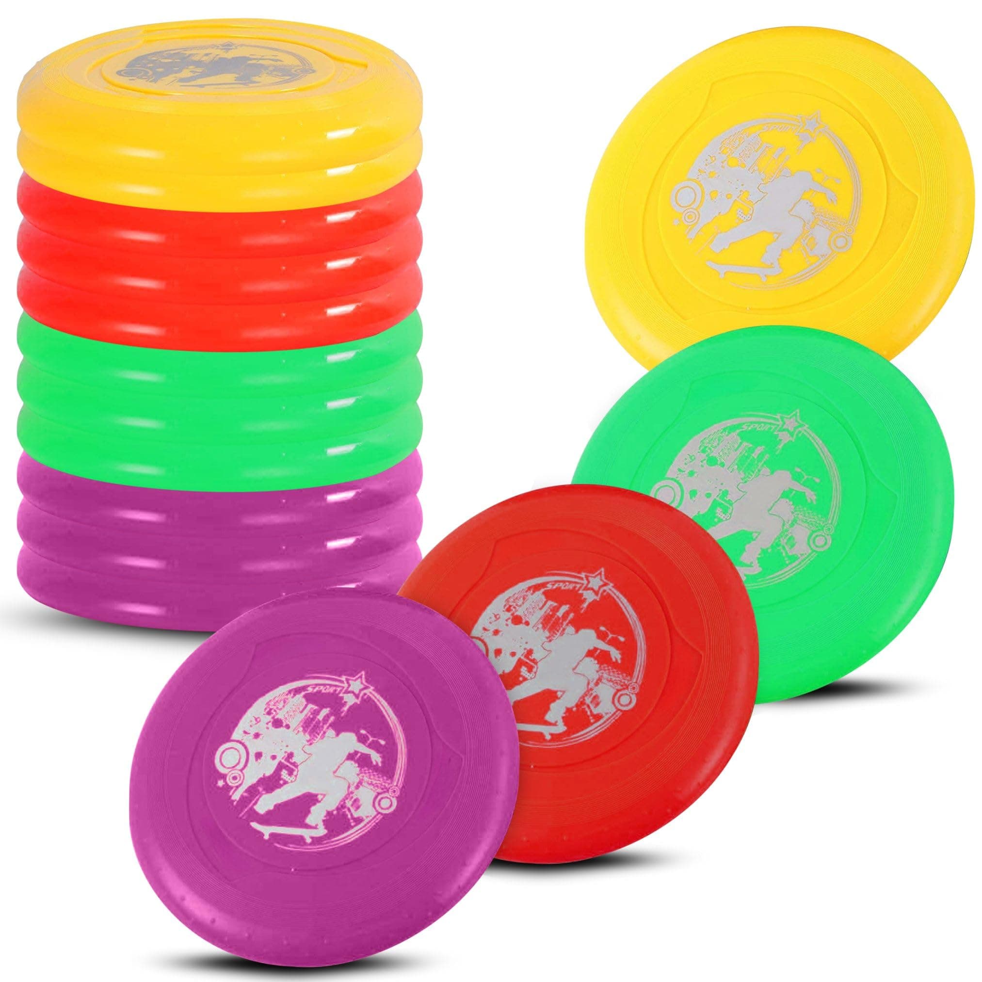 12 Pack: Plastic Flying Sports Discs Set for Outdoors Beach Backyard Throwing and Catching Activities, 9" Play Discs for Kids & Adults
