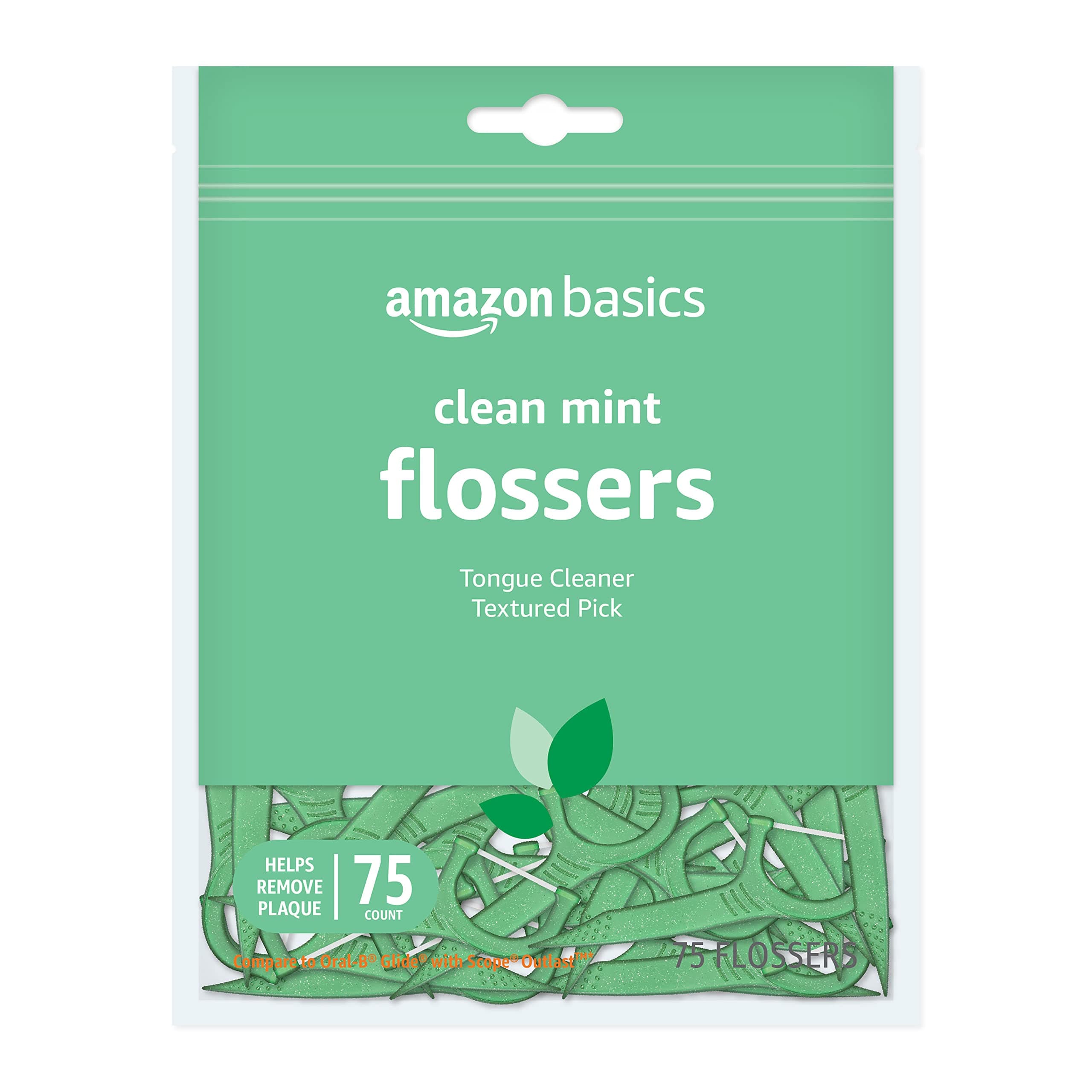 Amazon BasicsClean Mint Flossers, 75 Count, 1-Pack
