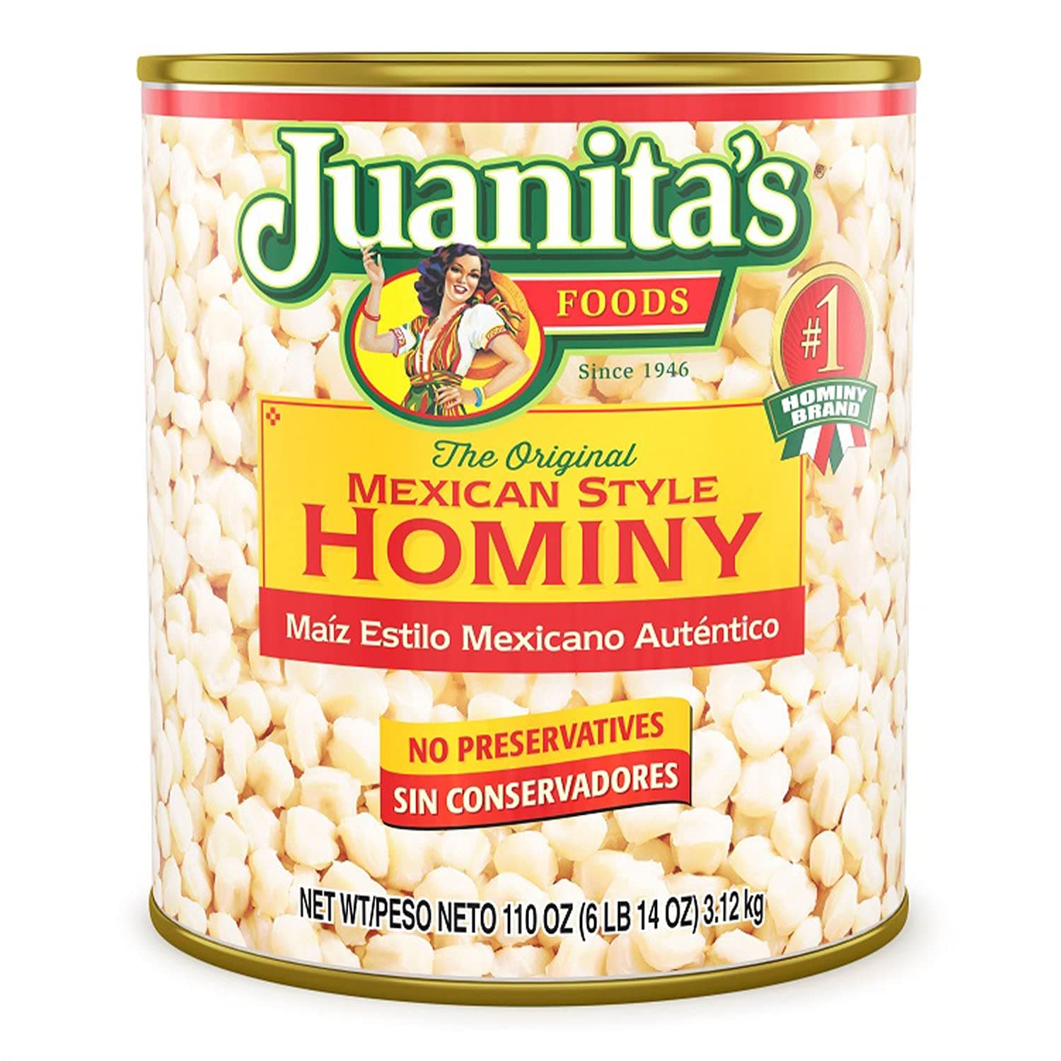 Juanita's Mexican Style Hominy, 110 oz