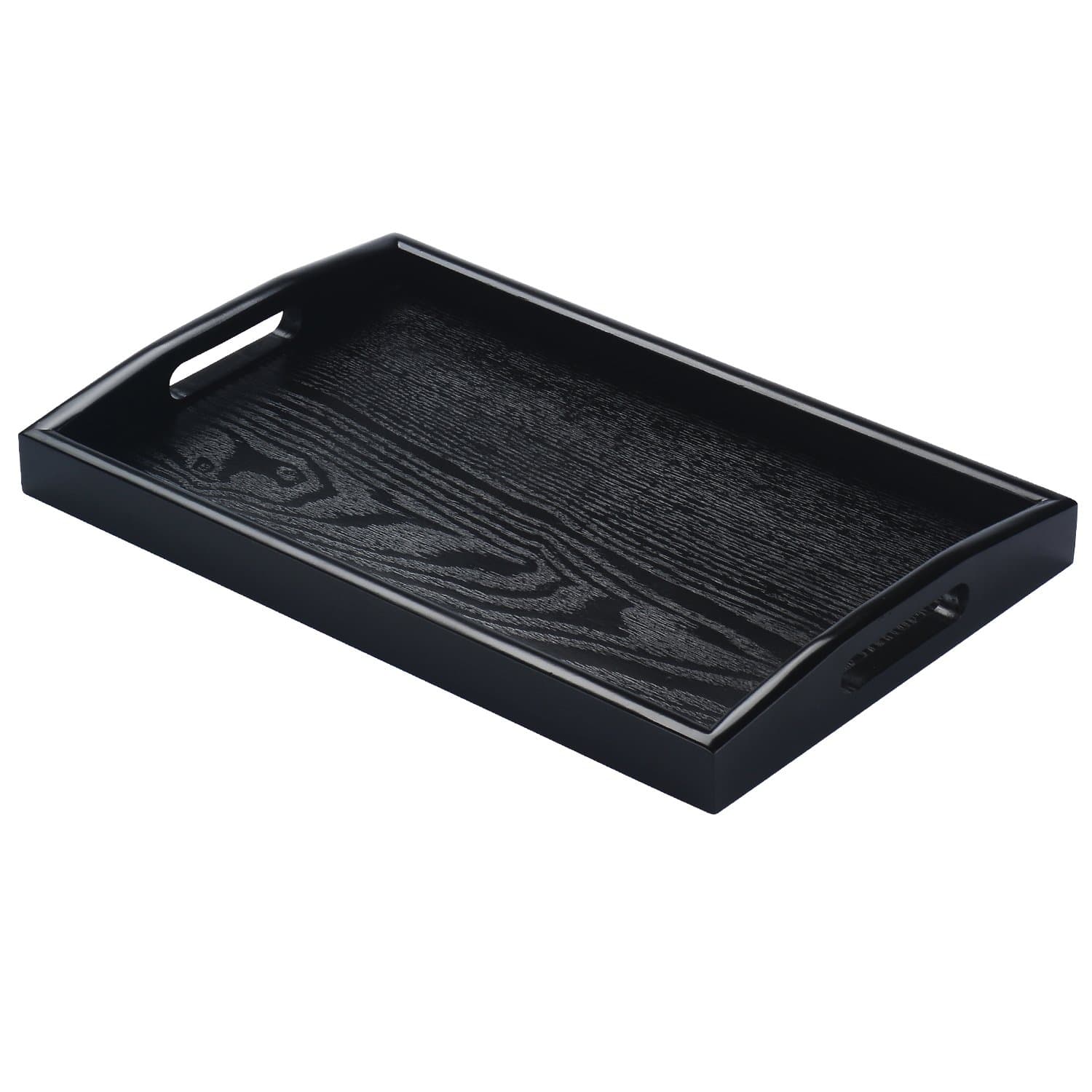 Rectangle Wooden Serving Tray Breakfast Tray with Handles, Black, 14 by 9-Inch