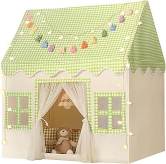 Kids Play Tent Indoor: Mat, Tassel Garland, Star Lights - Green Checkered Boys Tent Playhouse for Toddlers Kids Toys for Boy Girl Birthday Gift