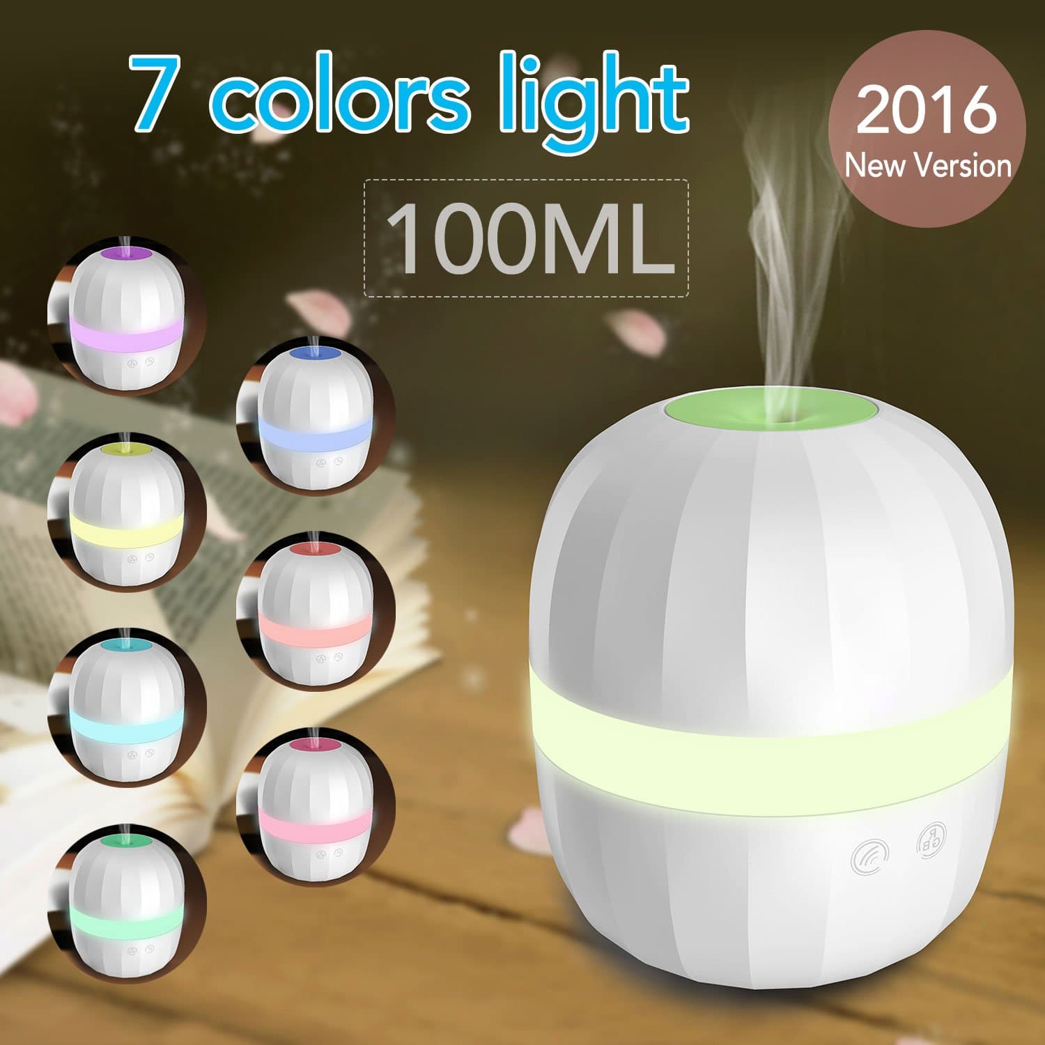 LAMAGIA 100ml Aromatherapy Essential Oil Diffuser Ultrasonic Aroma Mist Portable Humidifier Waterless Auto-off with 7 Color Changing LED Lights and Two Mist Modes for Baby Room Home Office