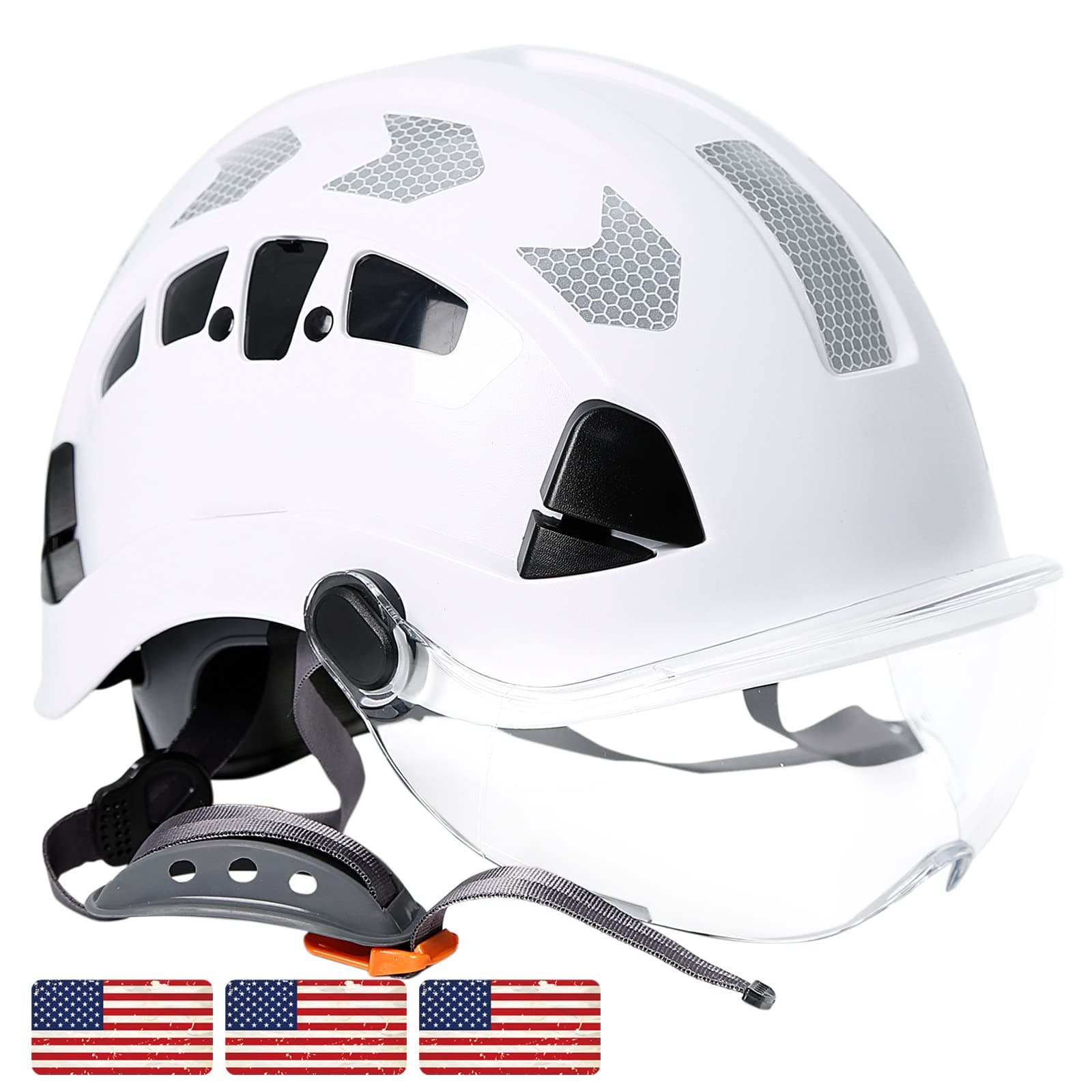 AOLAMEGS Construction Hard Hat with Visor - White Vented Hard Hats Construction OSHA Approved, ANSI Z89.1 ABS Safety Helmet,Adult Hardhats for Men Women,6 Point Suspension Hard Hat with Chin Strap